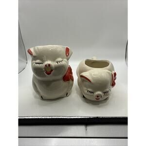Vintage MCM Shawnee Pottery Ceramic Pig Sugar & Creamer Set USA